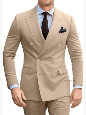 Slim Fit Double Breasted Suit Blazer Pants Formal Wedding Business Prom